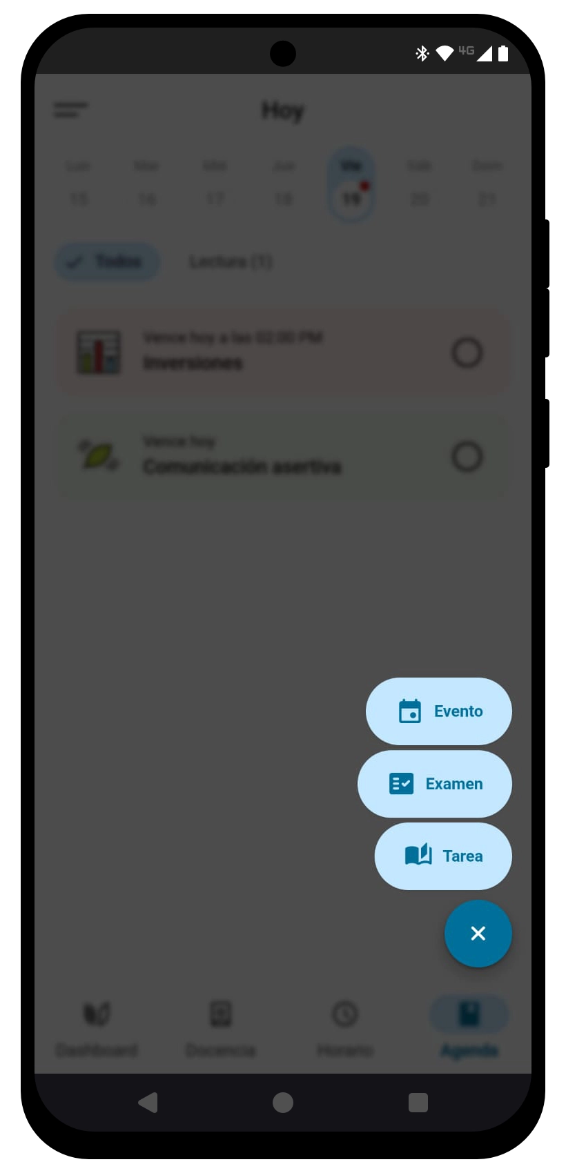 Preview de la vista docencia en Usual app